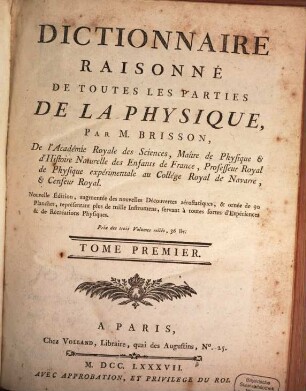Dictionnaire Raisonné De Toutes Les Parties De La Physique, 1