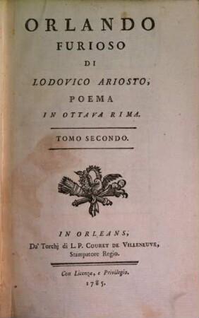 Orlando Furioso : Poema In Ottava Rima, 2
