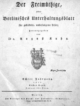 8.1811: Der Freimüthige oder Berlinisches Unterhaltungsblatt für gebildete, unbefangene Leser
