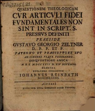 Qvaestionem Theologicam Cvr Articvli Fidei Fvndamentales Non Sint In Script. S. Pressivs Definiti