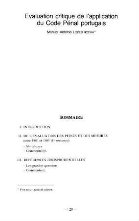 29-54, 2. Evaluation critique de l'application du Code Penal portugais