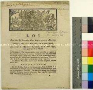 Gesetz - Bildung einer savoyischen Frey-Legion 13. August 1792 (französisch-deutsch)