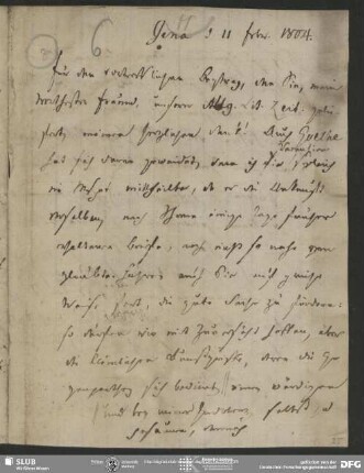 Eigenh. Brief von Heinrich Carl Abraham Eichstaedt an August Wilhelm von Schlegel, Jena, 11.02.1804