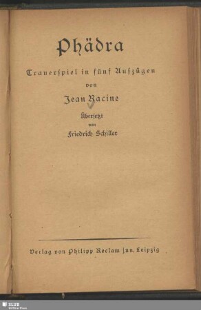 Phädra : Trauerspiel in fünf Aufzügen