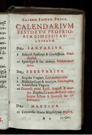 Calendarium Festorum Propriorum Dioecesis Augustanae