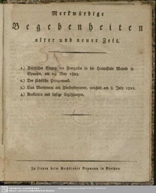Merkwürdige Begebenheiten alter und neuer Zeit, [1824]