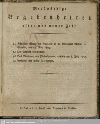 Merkwürdige Begebenheiten alter und neuer Zeit, [1824]