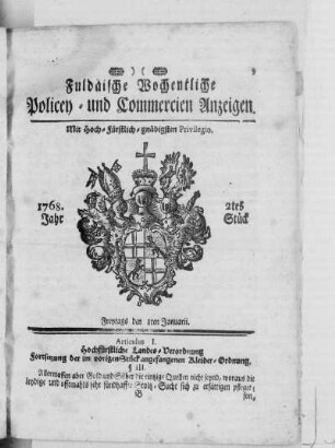 2tes Stück, Ausgabe vom 8. Januarii 1768