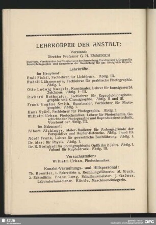 Lehrkorper der Anstalt