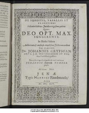 De Subditis, Vasallis Et Clientibus : Velitatio Politico-Iuridica vigesima quinta