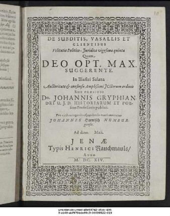 De Subditis, Vasallis Et Clientibus : Velitatio Politico-Iuridica vigesima quinta