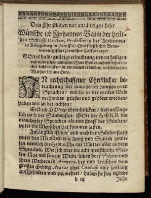 Dem Christlichen und andächtigen Leser [...]