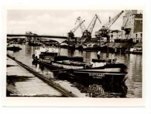 Hafen (Kanalhafen) mit Schiff "Stuttgart" und Mannheimer Lagerhaus
