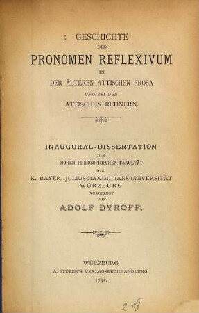 Geschichte des Pronomen reflexivum in der älteren attischen Prosa und bei den attischen Rednern