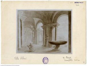 Eine Frau beim Antikenstudium im Kaffeehaus der Villa Albani