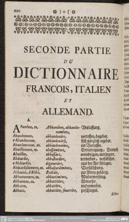 Seconde Partie Du Dictionnaire Francois, Italien Et Allemand