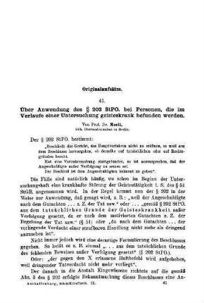 641-644, Über Anwendung des § 202 StPO. bei Personen, die im Verlaufe einer Untersuchung geisteskrank befunden wurden