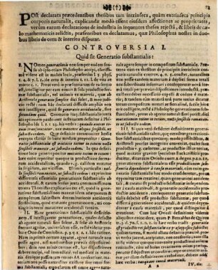 Controversiae Philosophicae De Generatione, & Corruptione Selectae Ex duobus Libris de ortu, & Interitu Aristotelis