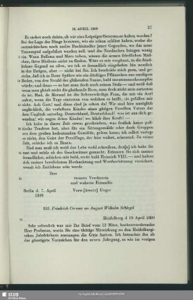 Friedrich Creuzer an August Wilhelm von Schlegel, Heidelberg, 10.04.1809