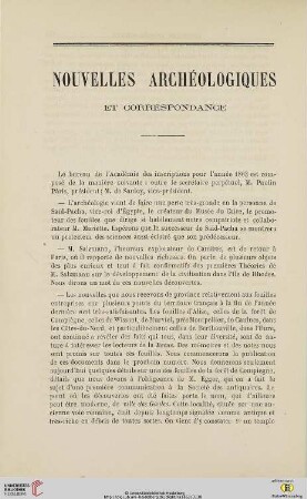 Nouvelles archéologiques et correspondance