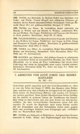 7. Arbeiten von Goto Ichijo und seinen Schülern. Nr. 387-411