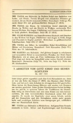 7. Arbeiten von Goto Ichijo und seinen Schülern. Nr. 387-411