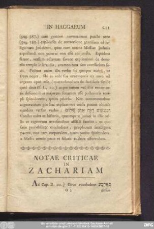Notae Criticae In Zachariam