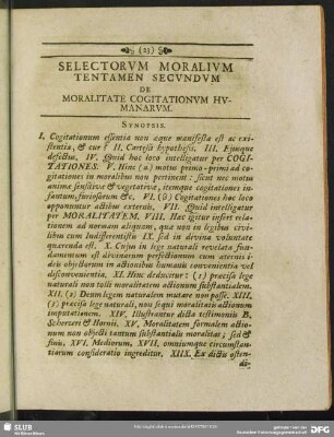 Selectorum Moralium Tentamen Secundum De Moralitate Cogitationum Humanarum