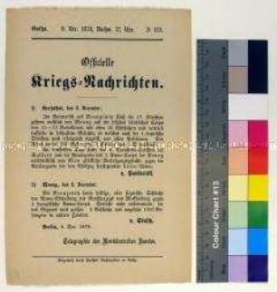 Kriegsdepesche des Norddeutschen Bundes über die Gefechte vom 8.12.1870 bei Beaugency