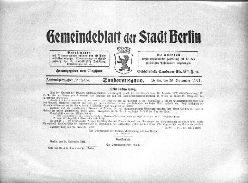 Sonderausgabe, 29. November 1921