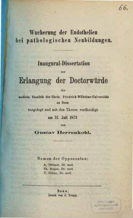 Wucherung der Endothelien bei pathologischen Neubildungen : Inaugural-Dissertation