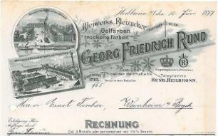 Rechnung der Fa. Georg Friedrich Rund, Bleiweiss- und Ölfarbenfabrik mit Firmenansicht [Hefenweiler und Rosenberg]