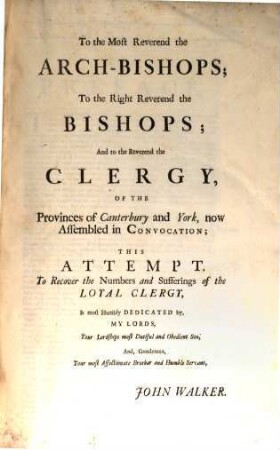 An Attempt towards Recovering an Account of the Numbers and Sufferings of the Clergy of the Church of England
