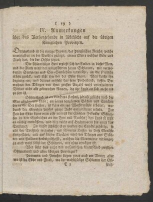 IV. Anmerkungen über das Vorhergehende in Rücksicht auf die übrigen Königlichen Provinzen.