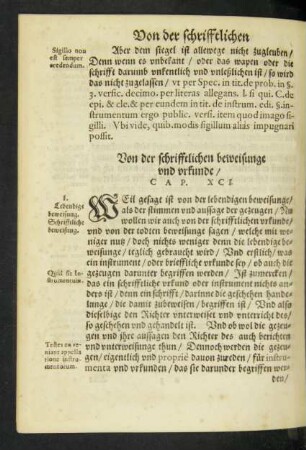 Von der schrifftlichen beweisunge und urkunde/ Cap. XCI.