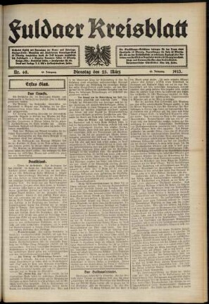 Erste Ausgabe vom Dienstag, den 25. März 1913.