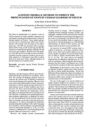 Auditory feedback methods to improve the pronunciation of stops by German learners of French