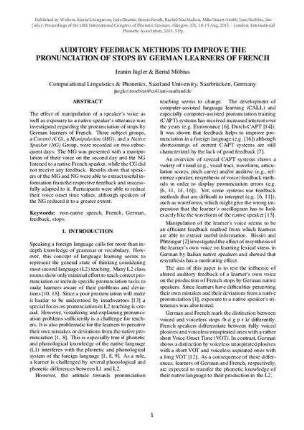 Auditory feedback methods to improve the pronunciation of stops by German learners of French