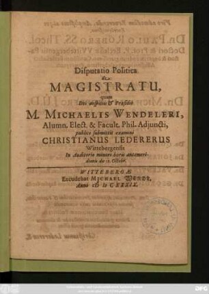 Disputatio Politica de Magistratu