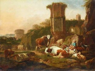 Hirten und Herden unter Ruinen