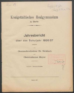 1926/27: Jahresbericht ... - 1926/27