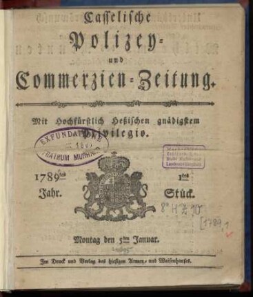 1tes Stueck, Montag den 5ten Januar. 1789