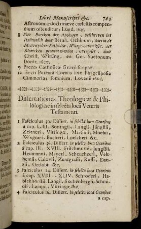 Dissertationes Theologicæ & Philologicæ in selecta loca Veteris Testamenti. - Dissertationes ad Historiam Civilem pertinentes.