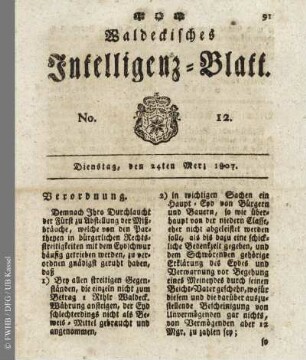 No. 12, Dienstag, den 24ten Merz 1807