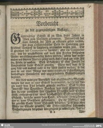 Vorbericht zu der gegenwärtigen Auflage