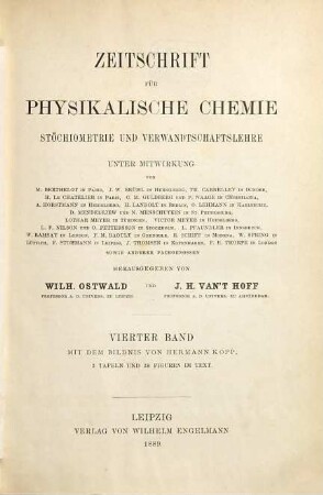 Zeitschrift für physikalische Chemie. 4. 1889