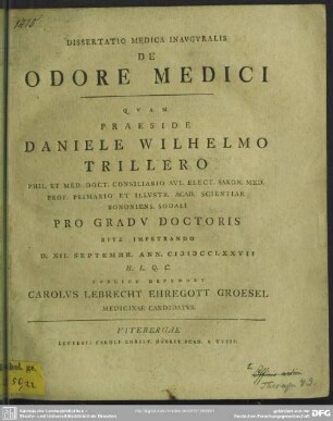 Dissertatio Medica Inauguralis De Odore Medici
