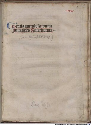 Oratio querulosa contra Jnuasores Sacerdotum