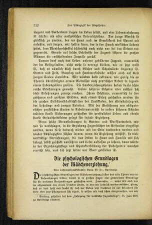 ¬Die¬ psychologischen Grundlagen der Mädchenerziehung
