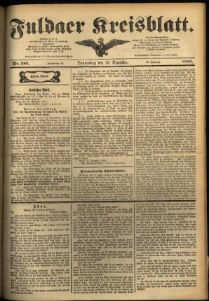 Erste Ausgabe vom Donnerstag, den 13. Dezember 1906.